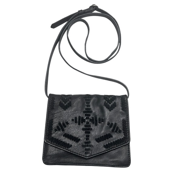 Lucky Brand Rela - Whipstitich Leather Crossbody Bag Black 6.5"x5.5"x2" - Picture 1 of 12
